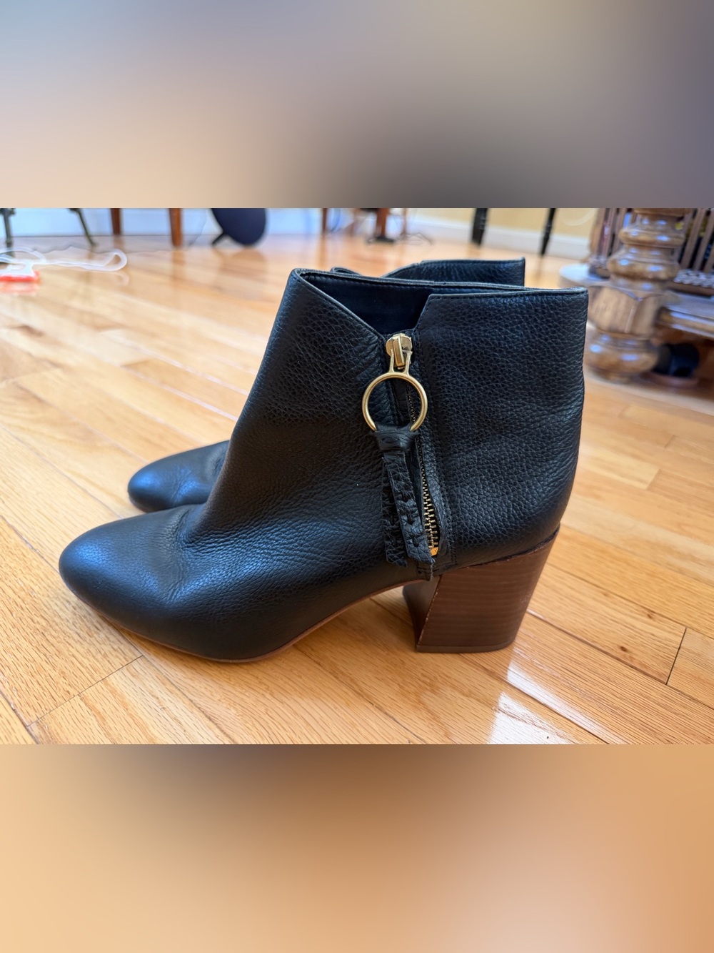 Franco Sarto Callahan Zip Black Leather Ankle Boots Size 10